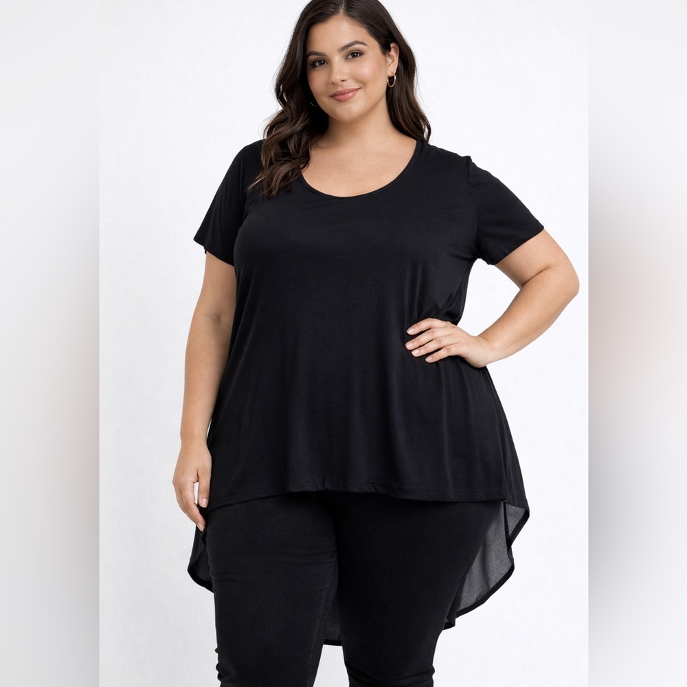 Torrid Black High Low Chiffon Back Short Sleeve Top